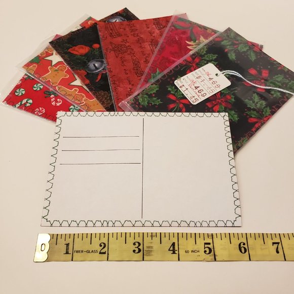 7 Christmas-Theme Fabric Covered Postcards - Picture 2 of 3